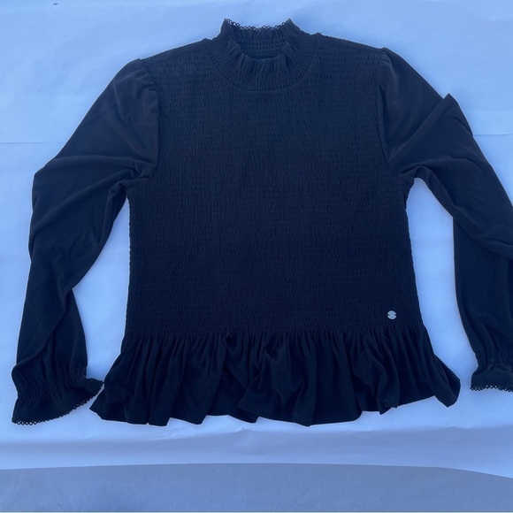 Tommy Hilfiger smocked long sleeve blouse black size large - Picture 1 of 14